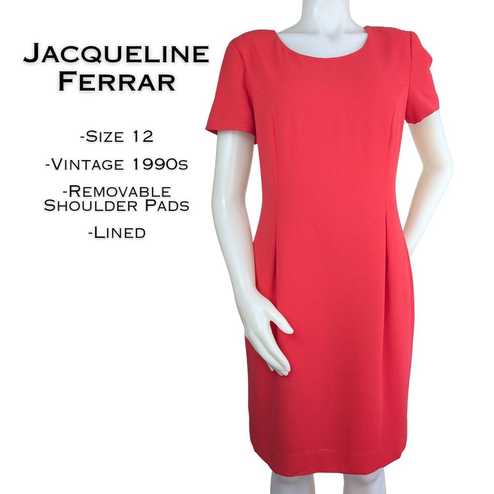 Jacqueline Ferrar Sheath Dress 12 Red Short Sleeve Minimalist Classic VTG 90s